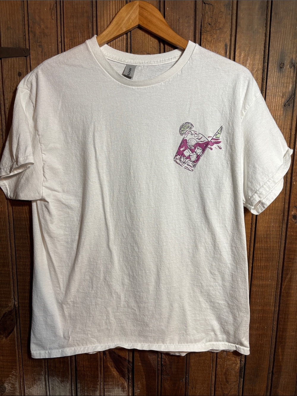 White Short-Sleeve Tee with Tropical Drink Golfing Graphic